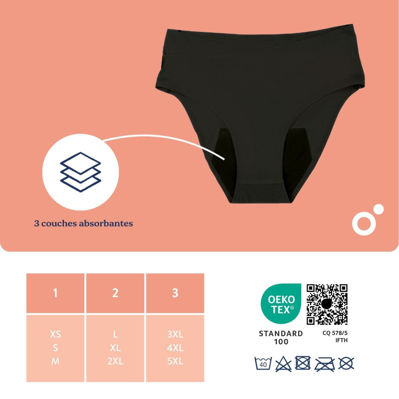 Culotte post-partum et menstruelle doomoo Flowly - Black 3XL-4XL/5XL